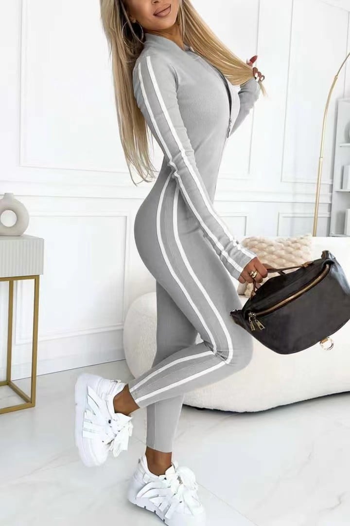 đ„Sista dagen 49% RABATTđ„Slim Fit Side Web Jumpsuit med halv dragkedja för kvinnor