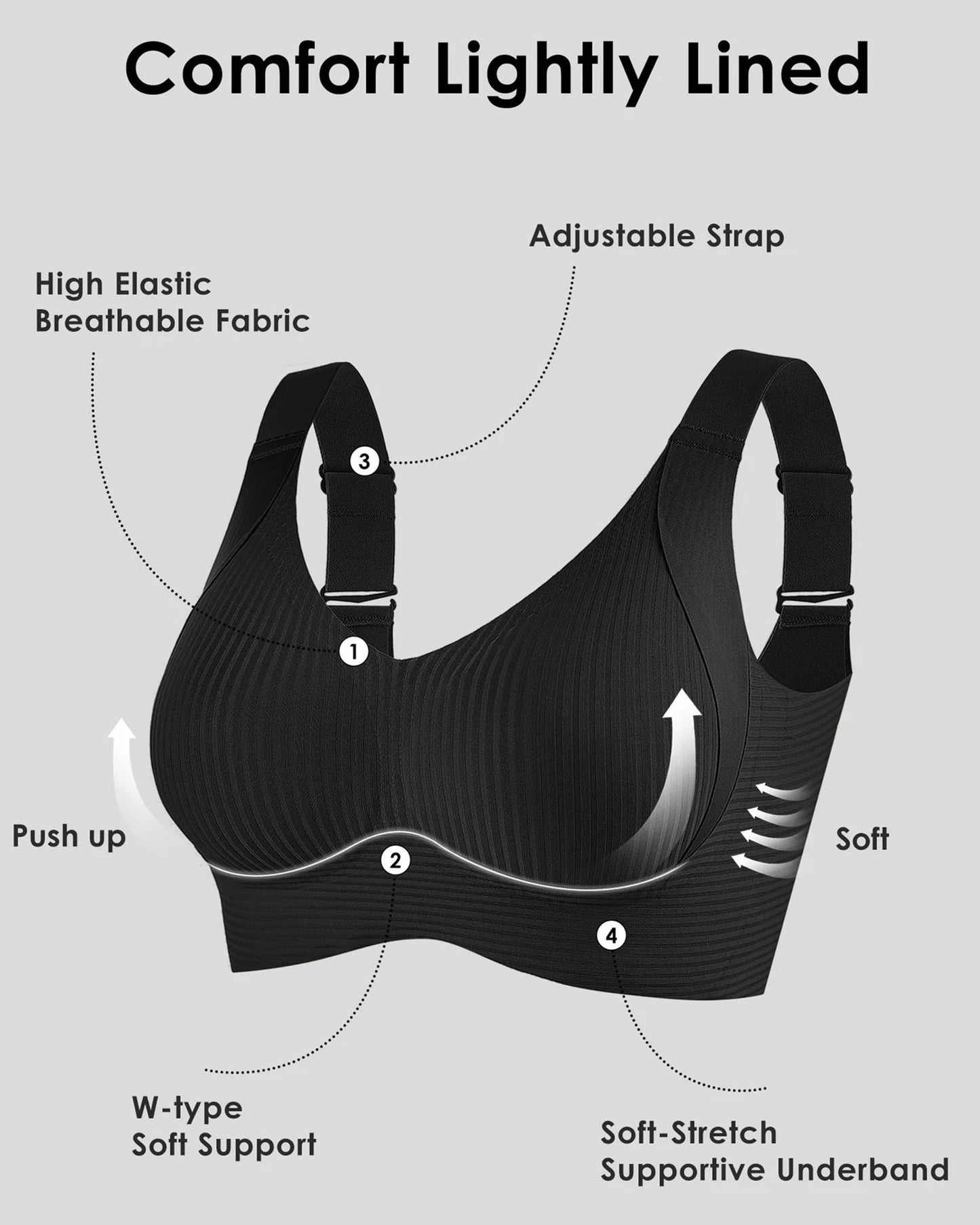🎁Ribbad push-up-bh med justerbara byglar för kvinnor/ 🎁Women's Ribbed Push Up Adjustable Wireless Bra