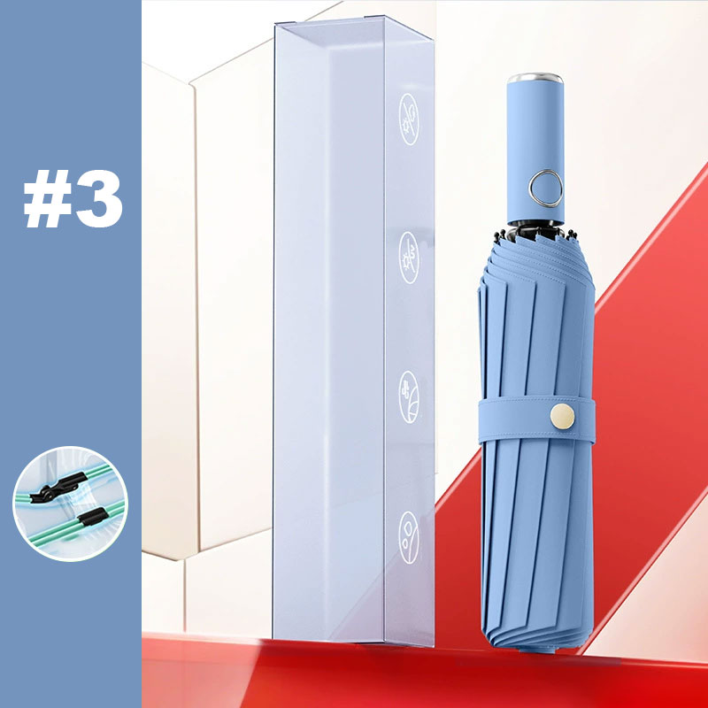☔72-Ribbad Helautomatiskt Fällbart Paraply