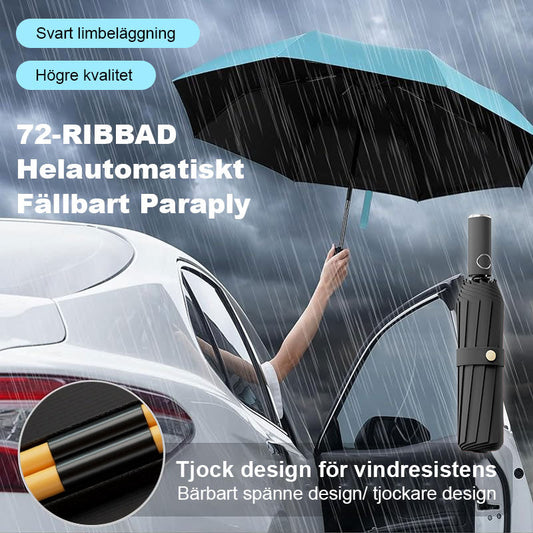 ☔72-Ribbad Helautomatiskt Fällbart Paraply