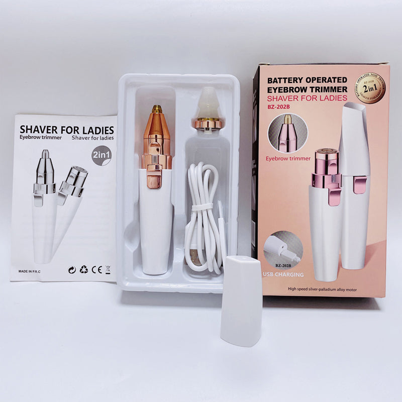 2-i-1 anordning för borttagning av ögonbryn och ansiktshår för kvinnor/2-in-1 Women's Eyebrow and Facial Hair Removal Device
