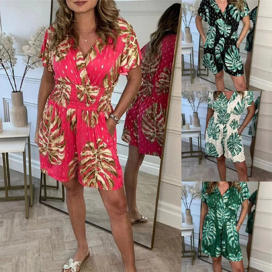 🌿 Fresh V-neck Jumpsuit with Floral Print 🌿