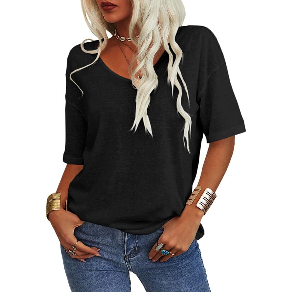 🔥Sista dagen 70 % RABATT✨ Enfärgad V-ringad T-shirt för kvinnor [S - 5XL!]