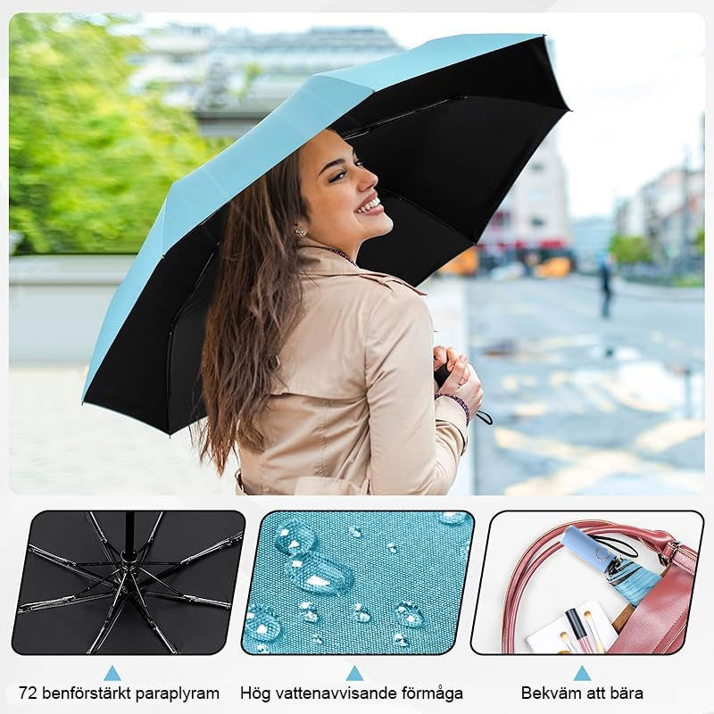 ☔72-Ribbad Helautomatiskt Fällbart Paraply