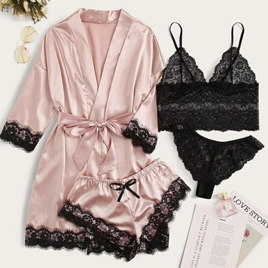 🔥LAST DAY SALE 49% OFF 🔥Valentine's Day 4 sets of lace satin sling pajamas set🌹