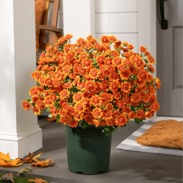 💥Sista dagen! Endast 26 SEK styck – Konstgjorda utomhusblommor "Sunset Mums" – UV-beständiga, vattentäta och vindresistenta