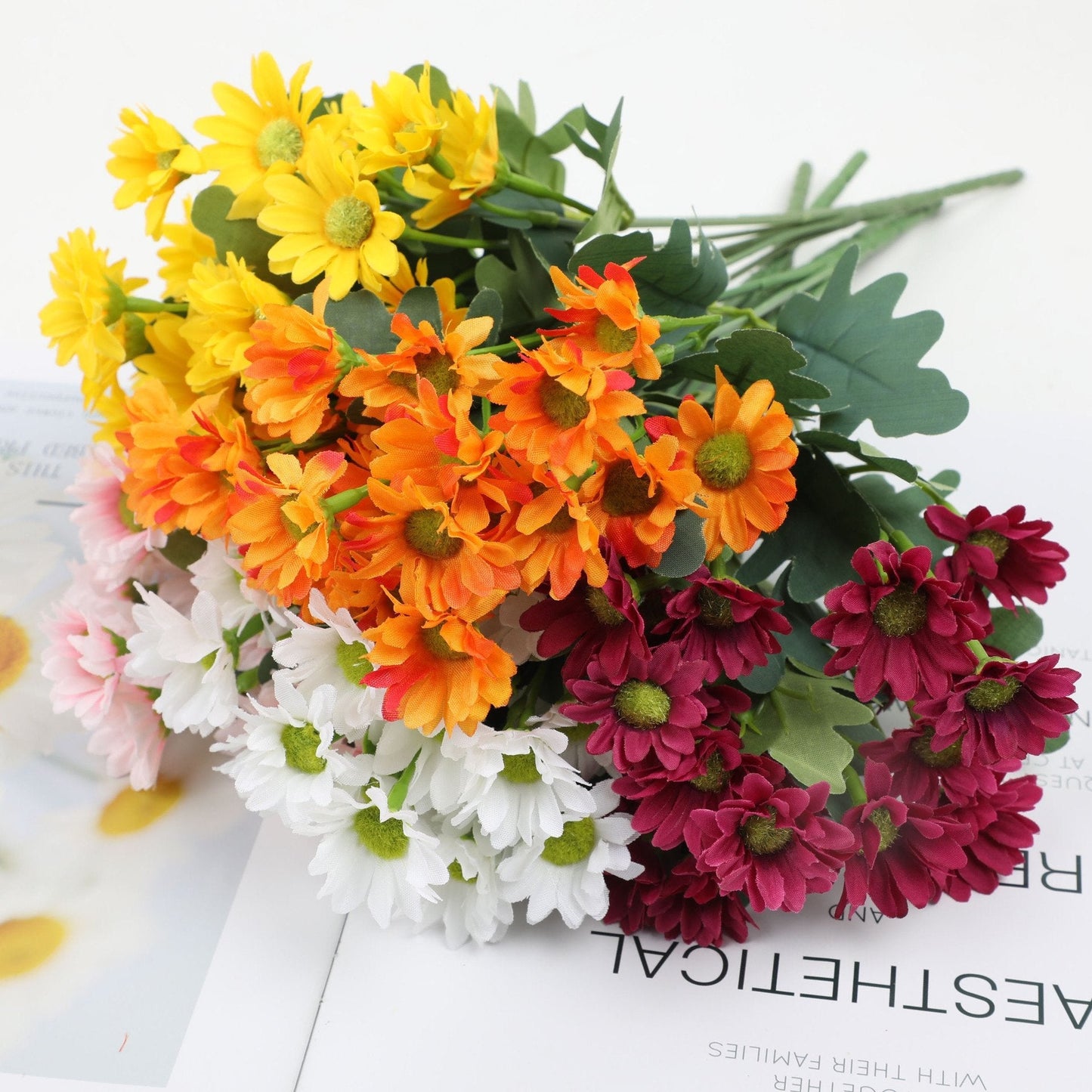 💥 Konstgjorda utomhusblommor Sunset Mums – UV-beständiga, vattentäta, vindtäta