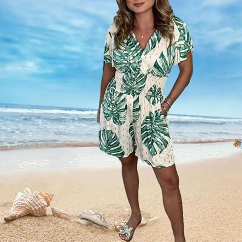 🌿 Fresh V-neck Jumpsuit with Floral Print 🌿