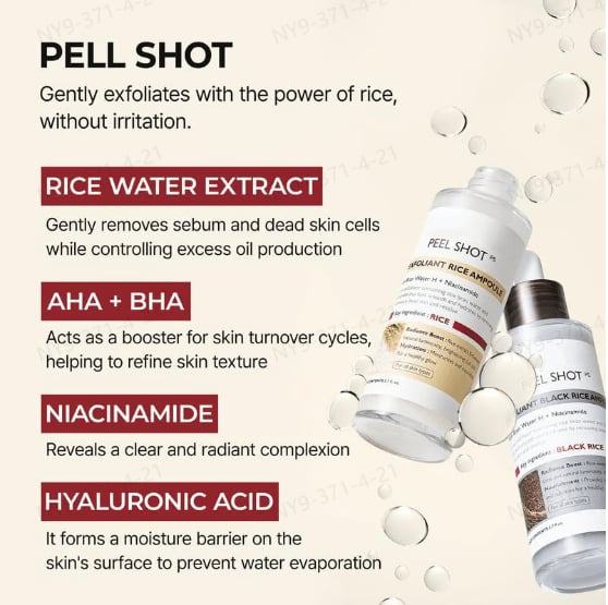 Peel Shot Glow Rice Ampoule Duo – Serum för lystergivande, exfoliering och återfuktning 🌾