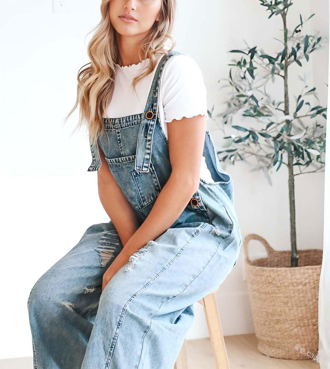 💖SISTA DAGENS REA 50% RABATT💖Söt, avslappnad jumpsuit med knappar och sliten denim för dam