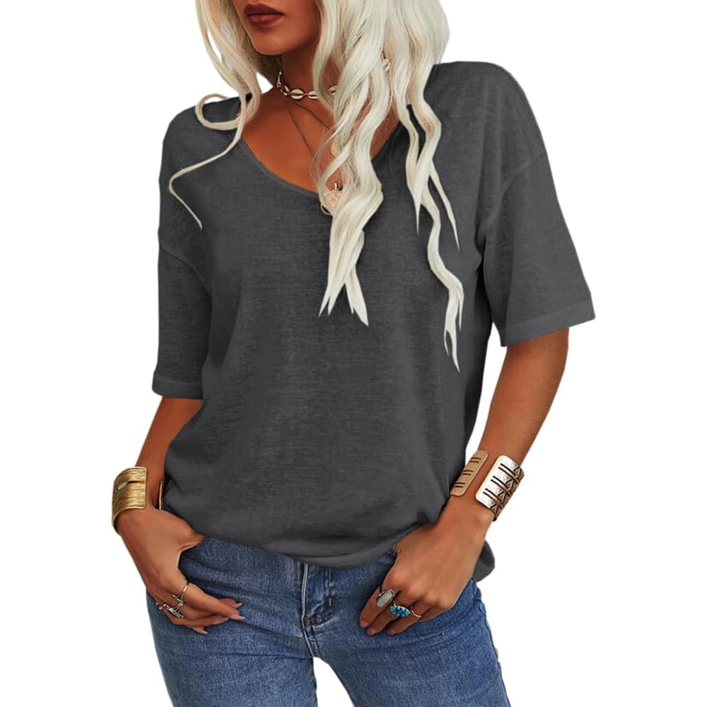 🔥Sista dagen 70 % RABATT✨ Enfärgad V-ringad T-shirt för kvinnor [S - 5XL!]