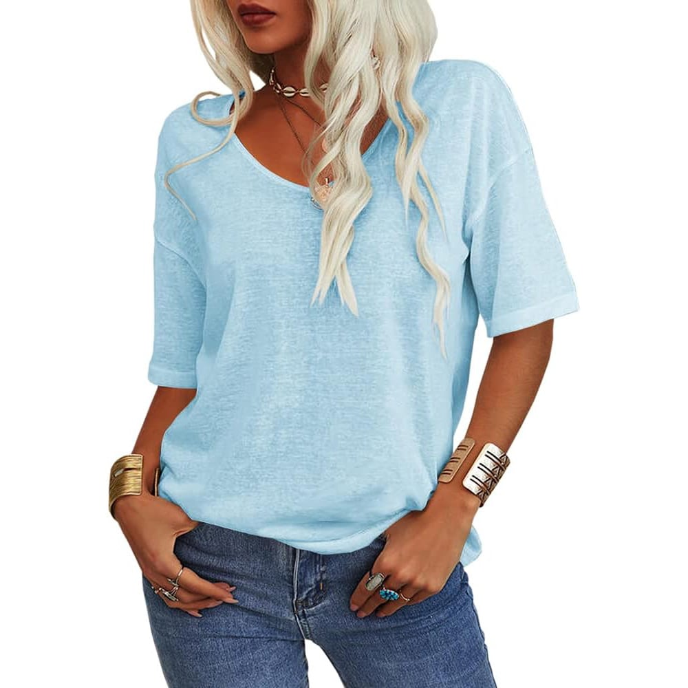 🔥Sista dagen 70 % RABATT✨ Enfärgad V-ringad T-shirt för kvinnor [S - 5XL!]