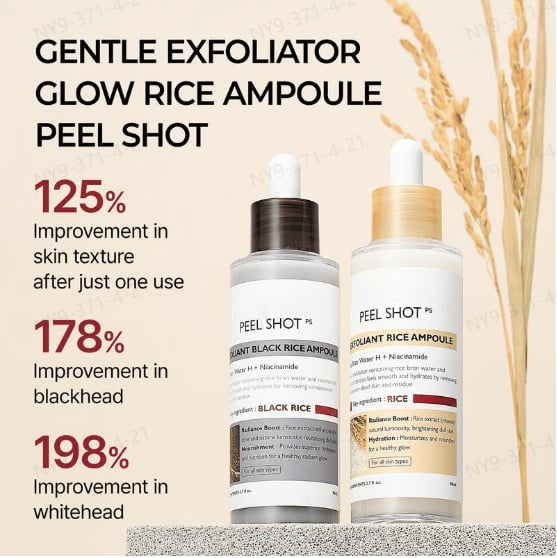 Peel Shot Glow Rice Ampoule Duo – Serum för lystergivande, exfoliering och återfuktning 🌾