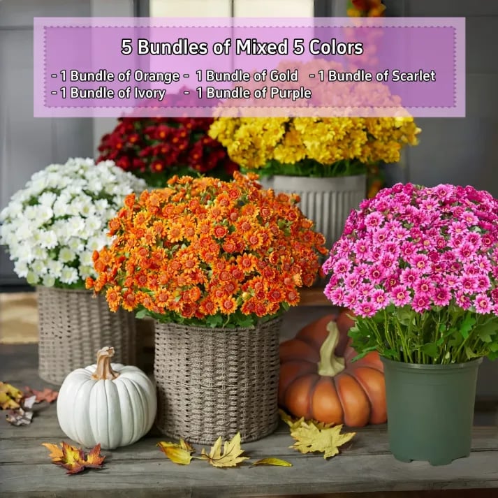 💥Sista dagen! Endast 26 SEK styck – Konstgjorda utomhusblommor "Sunset Mums" – UV-beständiga, vattentäta och vindresistenta