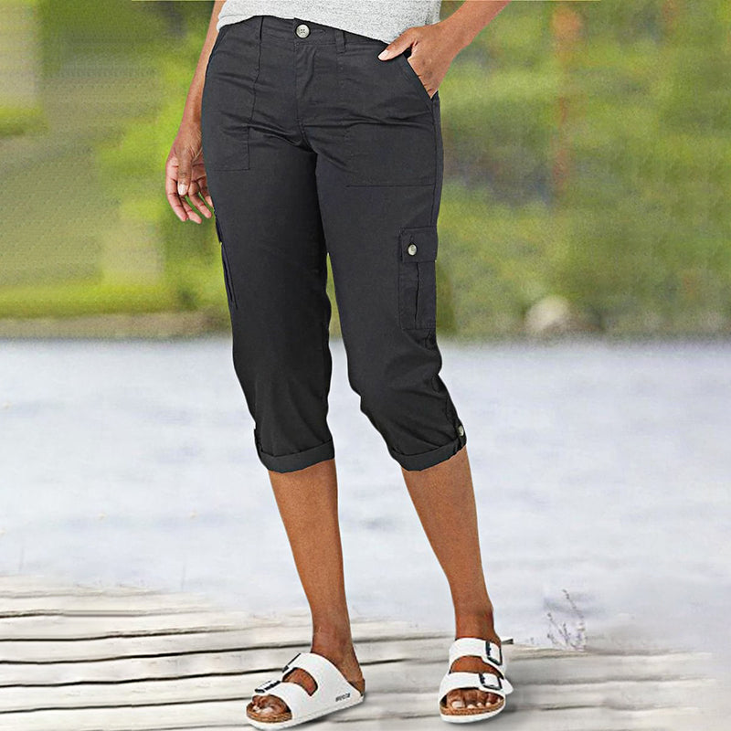 🍧Summer Hot Sale-50% OFF❤️‍🔥Multi-Pocket Solid Color Casual Cargo Capri Pants
