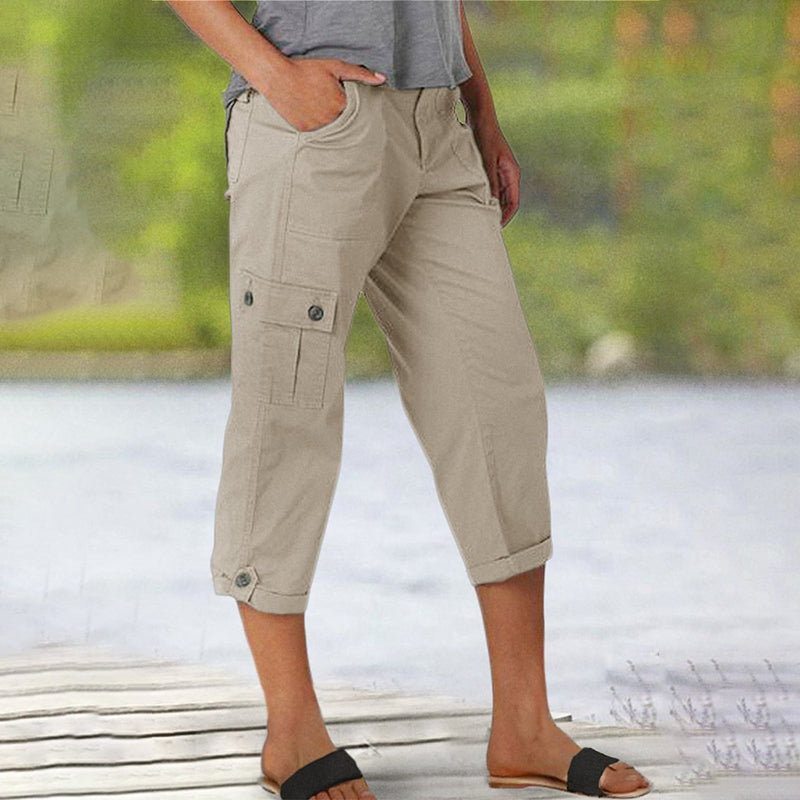 🍧Summer Hot Sale-50% OFF❤️‍🔥Multi-Pocket Solid Color Casual Cargo Capri Pants