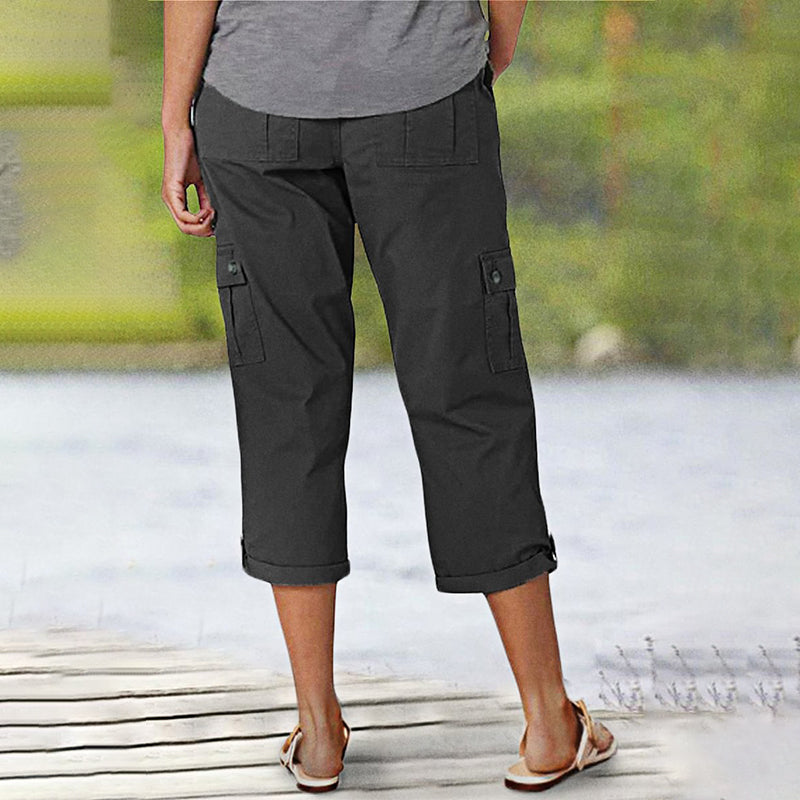 🍧Summer Hot Sale-50% OFF❤️‍🔥Multi-Pocket Solid Color Casual Cargo Capri Pants