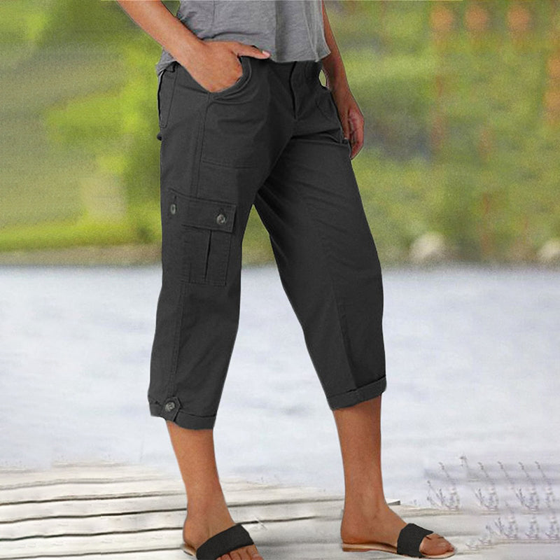 🍧Summer Hot Sale-50% OFF❤️‍🔥Multi-Pocket Solid Color Casual Cargo Capri Pants
